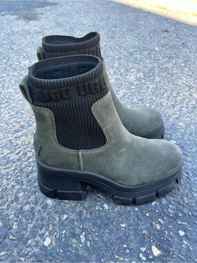 UGG Olive Green Suede Chelsea Lug Ankle Boot